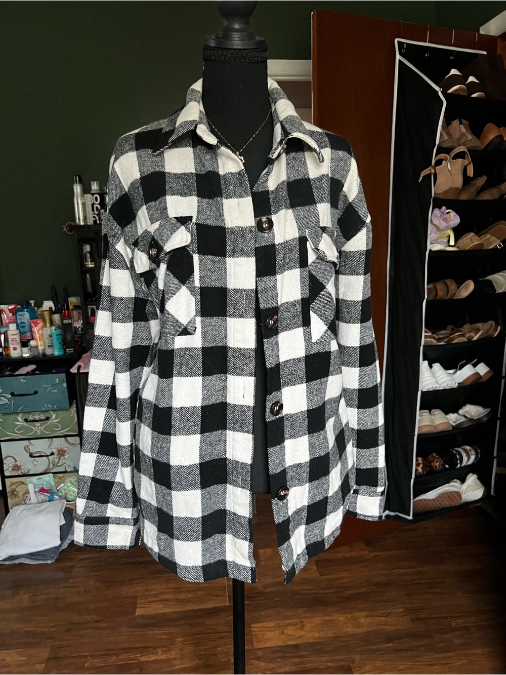 Staccato Black & White Plaid Utility Shacket
